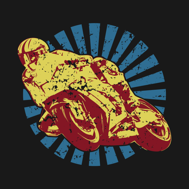 Sportbike Racing Motorcycle in Cool Distressed Retro Colors by hobrath