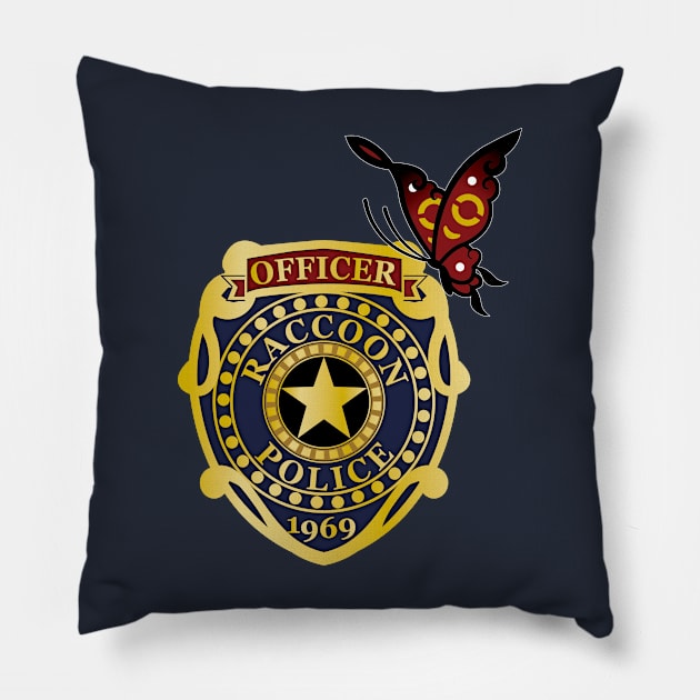 Raccoon City Police Officer Badge + Red Butterfly Pillow by LittleBearArt