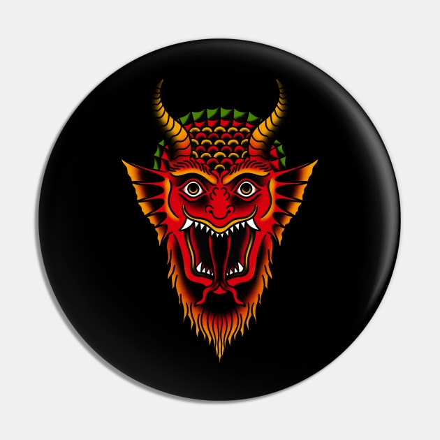 Red Demon Traditional Tattoo Old School Goth Pin by Trippycollage