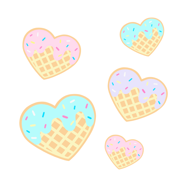 Cute Pastel Kawaii Waffle Hearts with Sprinkles by ichewsyou