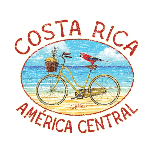Costa Rica, America Central with Scarlet Macaw on Bike on Beach by jcombs