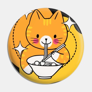 Cute Cat Eating Noodles Foodie Cat lover Pin