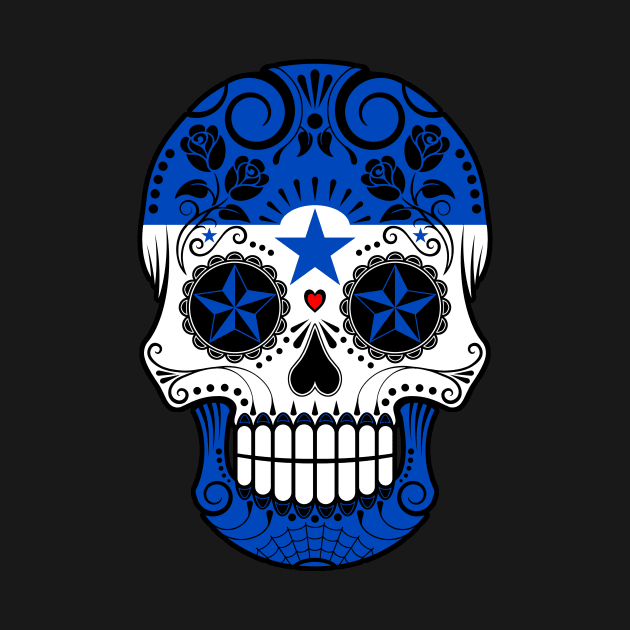 Honduras Flag Sugar Skull with Roses by jeffbartels