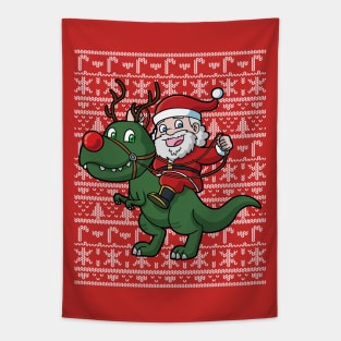 Santa Claus T Rex Ugly Christmas Sweater Tapestry