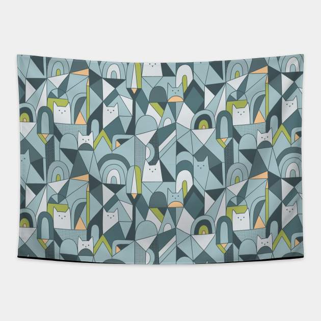 Geometric kitty cats Tapestry by kostolom3000