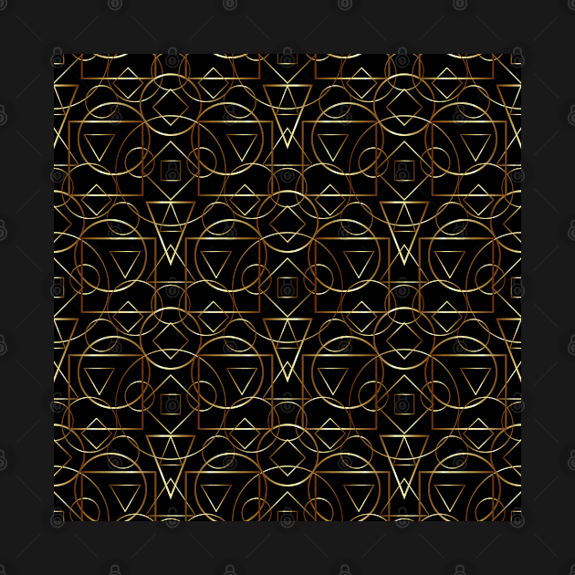 Golden geometric pattern on black background. by IrinaGuArt