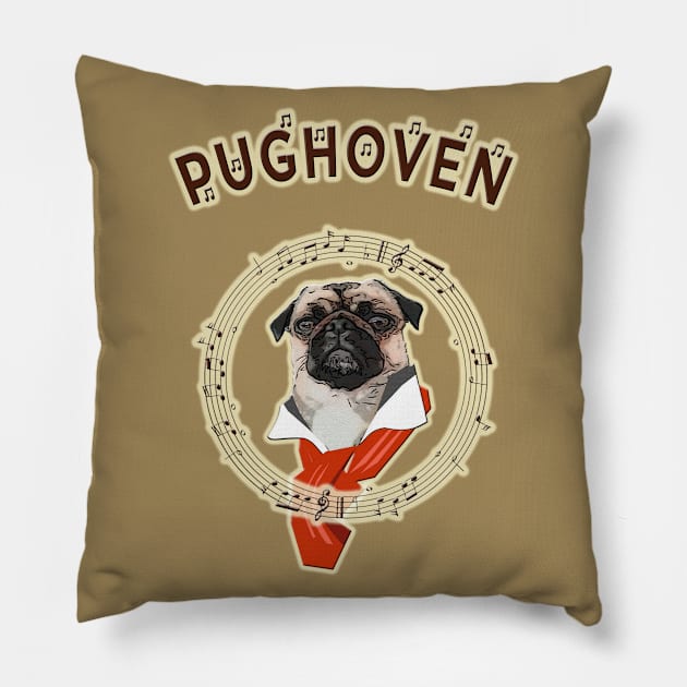 PUG HOVEN, the Pug Dog musican Pillow by aastal72