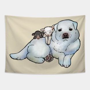 Great Pyrenees and Lambs Tapestry