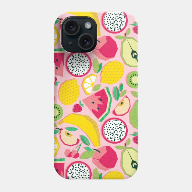 Paper cut geo fruits // pattern // pink background Phone Case by SelmaCardoso