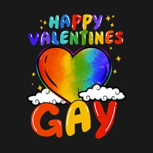 Happy Valentines Gay Rainbow Pride Gift print T-Shirt