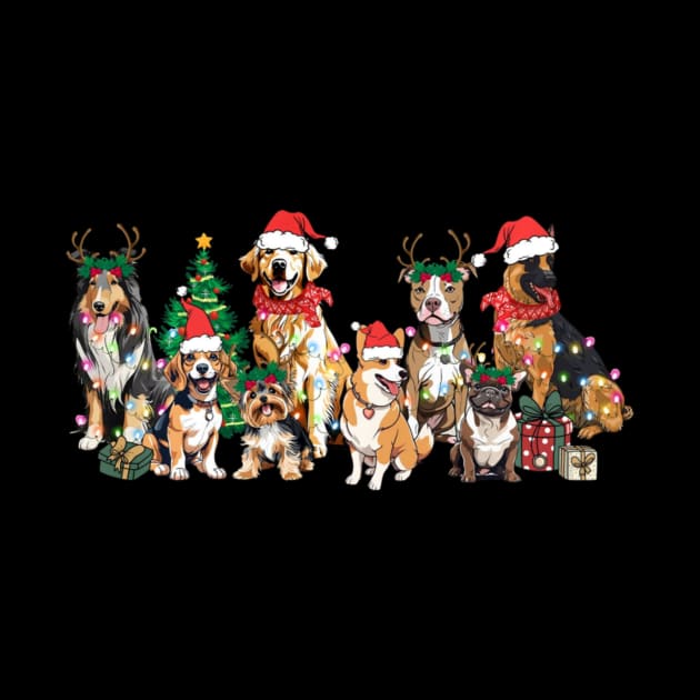 Christmas Lights Xmas Dog Tree Cute Funny Puppy Dogs Xmas by rivkazachariah