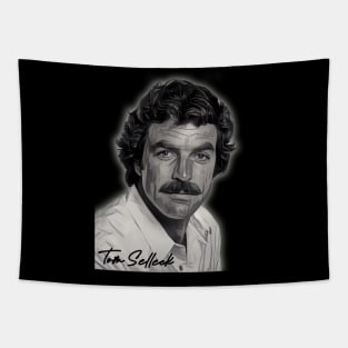 Tom Selleck Image in Grayscale Tapestry