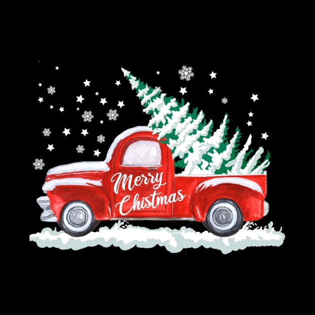 Merry Christmas Retro Vintage Red Truck by Kimko