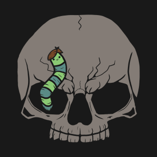 Skull With Cute Smiling Caterpillar With Funny Hair T-Shirt