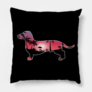 Dachshund Beautiful Sunset Beach Palm Tree Pillow