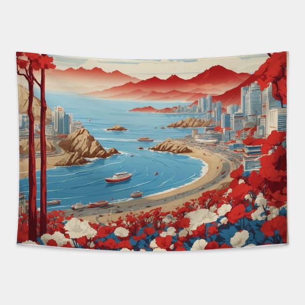 Busan South Korea Travel Tourism Retro Vintage Art Tapestry by TravelersGems