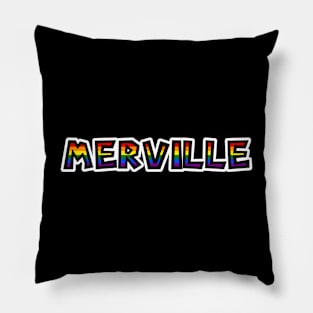 Village of Merville, BC - LGBTQ Rainbow Pride Flag - Loud and Proud Gay Text - Merville Pillow