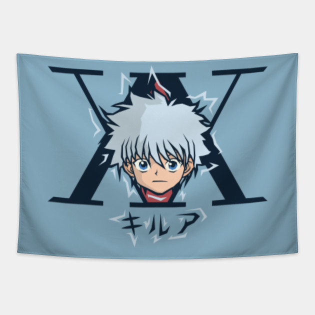 Killua Face With Logo Hunterxhunter Killua Zoldyck Gobelin Teepublic Pl
