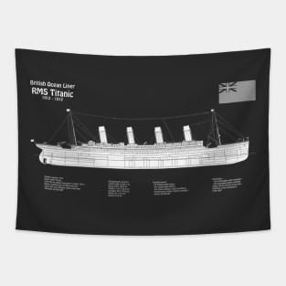 RMS Titanic ship plans. White Star Ocean Liner -  PBDpng Tapestry