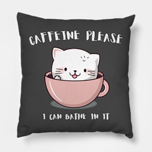 "Caffeine Please" Cat Humor for Coffee Lovers Pillow