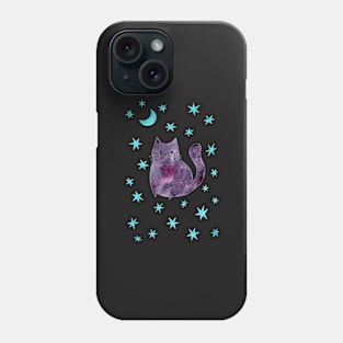 Purple Cat with Blue Stars Phone Case