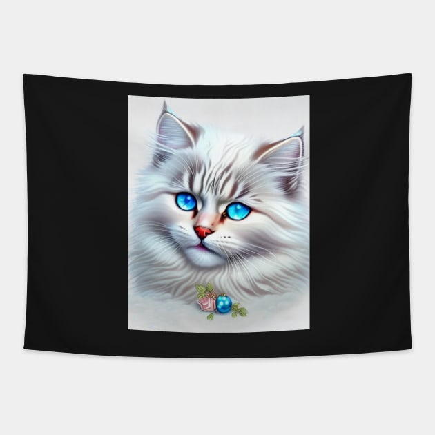 White Siberian Cat Tapestry by Enchanted Reverie