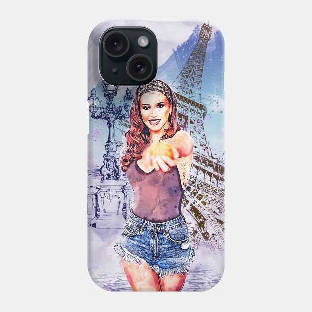 Girl in denim shorts in Paris Phone Case by Montanescu