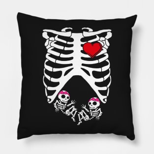 Spooky Skeleton Costume Pregnant Mommy of Twin Girls Pillow