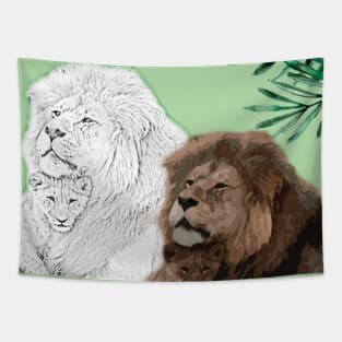 Father Lion and Baby Lion of the Jungle. Tapestry