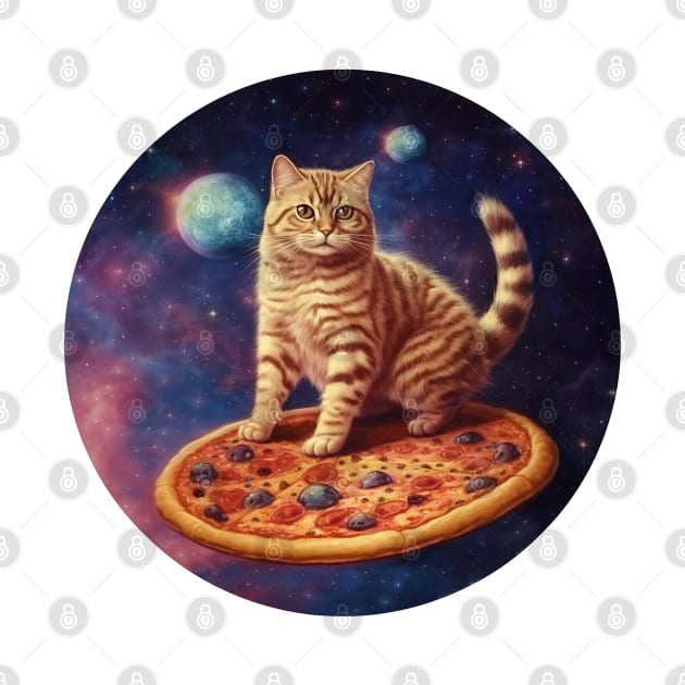 Funny Galaxy Cat In Space Cat Riding Pizza by Happy Shirt