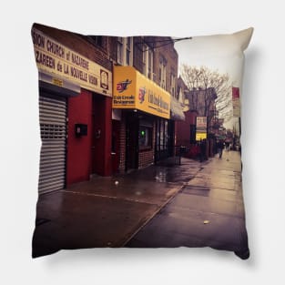 Flatbush Rainy Winter Street Brooklyn NYC Pillow