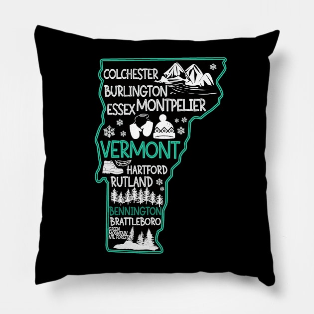 Vermont Bennington cute map Burlington Rutland Brattleboro Colchester Hartford Pillow by BoogieCreates