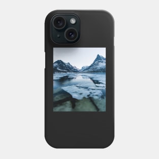 Ice Floating on Innerdalen Lake With Mountain Range on Freezing Winter Day Phone Case