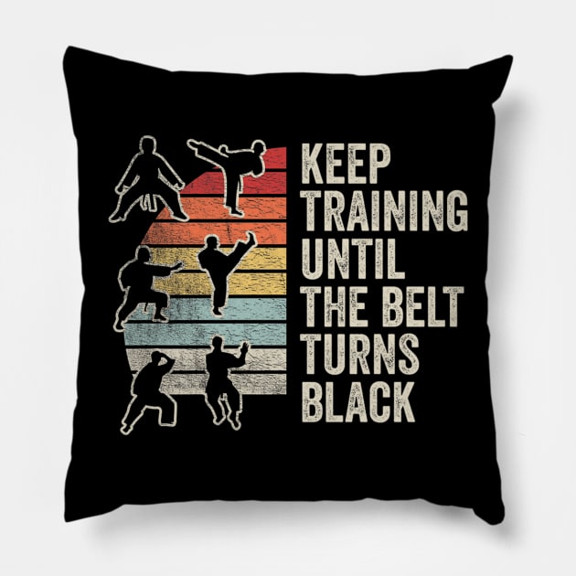 Karate New Belt Martial Arts Retro Funny Karate Taekwondo Pillow by Robertconfer