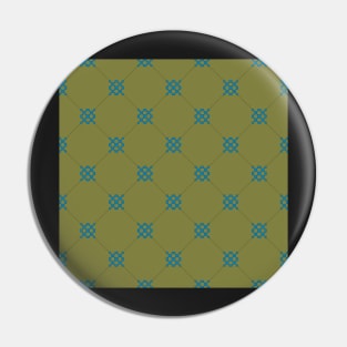 Diamond pattern on dark olive green background with interlocking teal blue motifs. A simple design with classic style. Pin