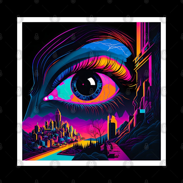 All Seeing Eye - Psychedelic Eye over a Colorful Cityscape by Hermetic Hypersystems