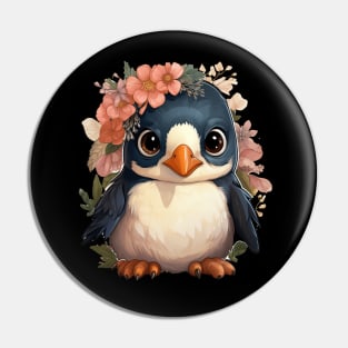 Penguin colorful Flower Illustration Pin