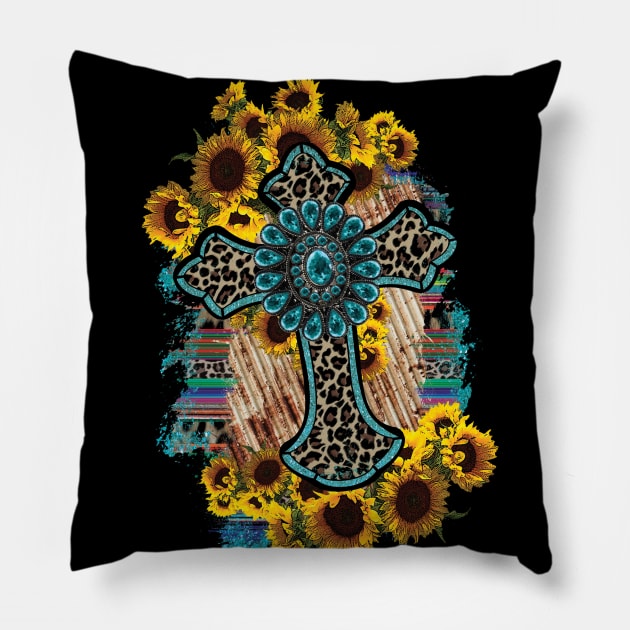 Rustic Cross with Sunflower Pillow by DigitalCreativeArt