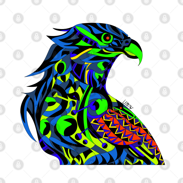 blue arts mecha peregrine falcon halcon ecopop in mexican techno organic tribal totonac patterns by jorge_lebeau