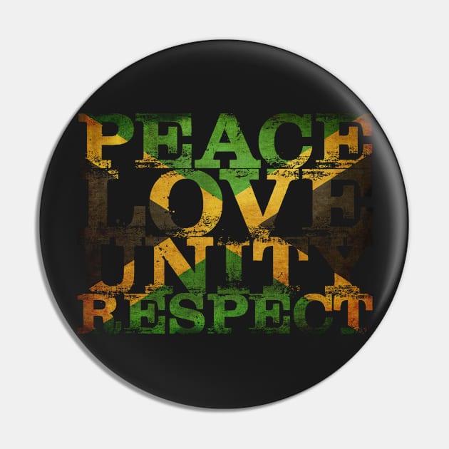 Distressed Peace Love Unity Respect Jamaican Flag Reggae Pin by rastauniversity