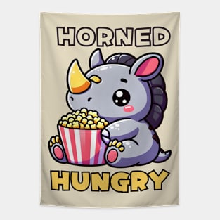 Horned hungry popcorn rhino for movie lovers Tapestry