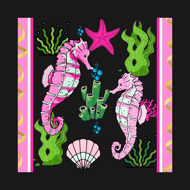 BEACH DECOR PINK SEAHORSES BEDROOM IDEAS AND MORE PINK SEAHORSE YELLOW BACKGROUND GREEN SEAWEED by KathyNoNoise