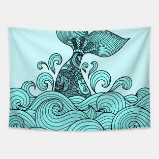 Blue Wale On Wave Art Tapestry