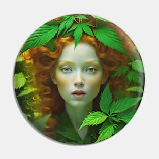 Pre-Raphaelite Redhead With Cannabis Leaves Pin