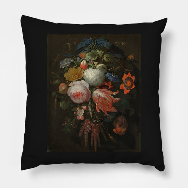 A Hanging Bouquet of Flowers - Abraham Mignon Painting Pillow by maxberube