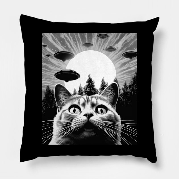 Cat Selfie With UFO Pillow by Visual Vibes