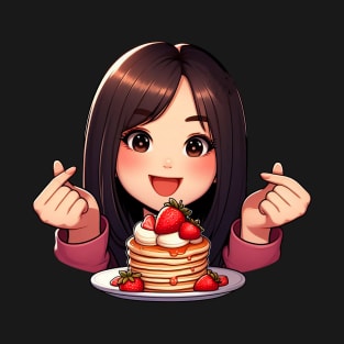 Girl Strawberry Pancakes Korean Finger Heart T-Shirt