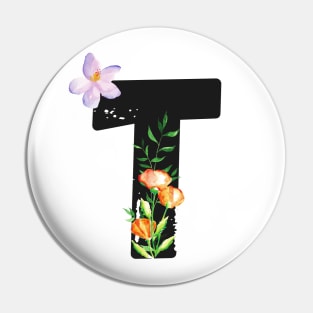 Letter T - Botanical English Alphabet, Name Initial Pin