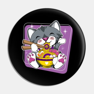 Cat Eating Ramen Intersex Pride Pin