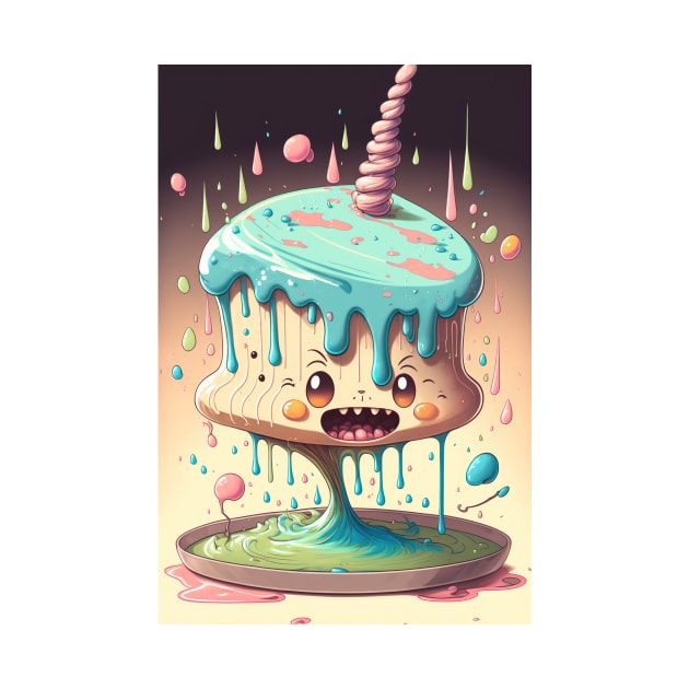 Cake Caricature - January 1st - Yearlong Psychedelic Cute Cakes Collection - Birthday Party - Delicious Dripping Paint, Bright Colors, and Big Adorable Smiles by JensenArtCo